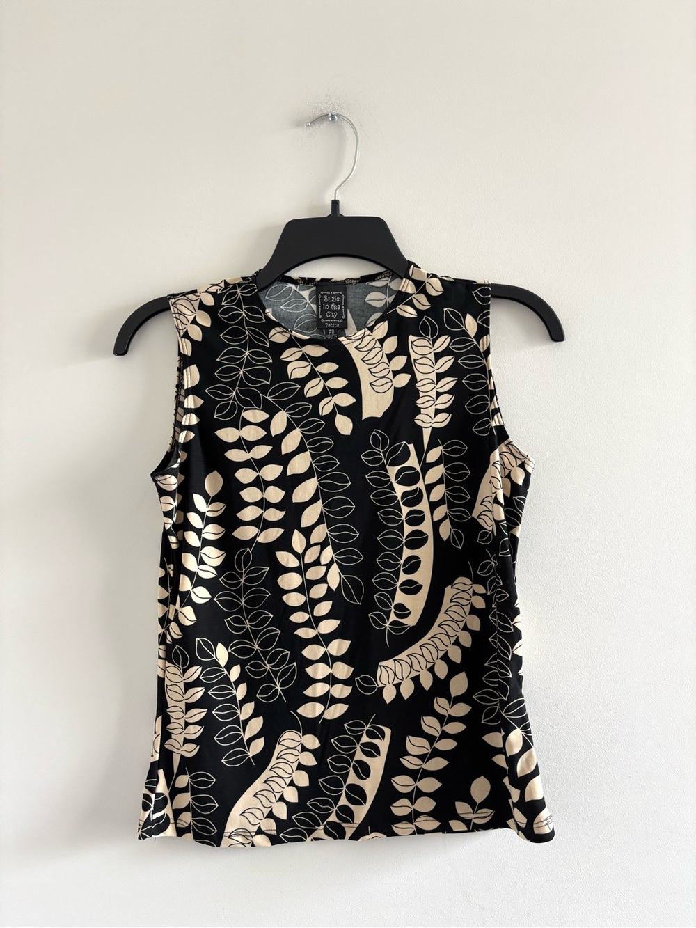 VTG Suzie In The City Tank Shell Top Black Beige Leaf Womens PS 90s Boho Office - Picture 3 of 9